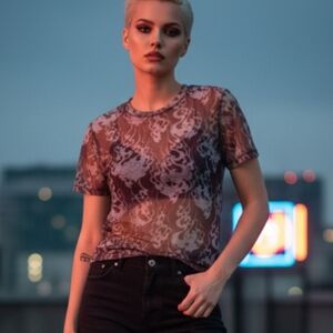 STANDARD ISSUE Sheer Mesh Y2K Short Sleeve top size Medium